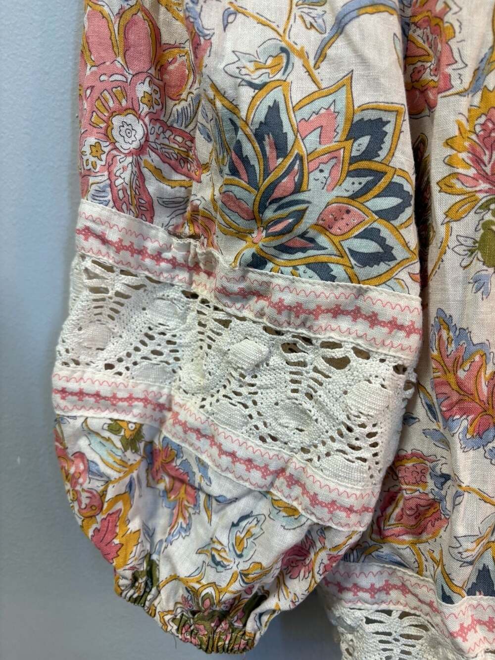 Christian Siriano New York Cropped Blouse Size Small Linen Floral Peasant Boho J - Picture 2 of 7